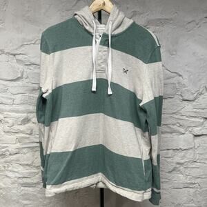 Crew Clothing Company Rugby Style Hoodie Heavyweight Striped Green Cotton Boxy